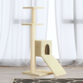 Rascador para gatos con postes de sisal color crema 92 cm