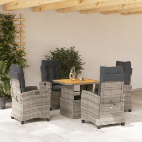 Set comedor de jardín 5 piezas con cojines ratán sintético gris en Conjuntos de jardín | Comprar online en Foro24