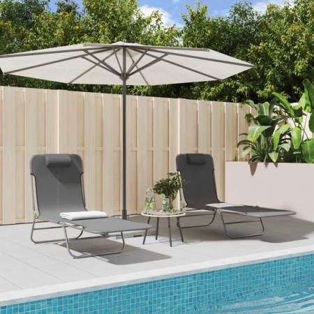 Klappbare Sonnenliegen 2 Stück Stahl und Textilene grau von vidaXL, Liegen - Ref: Foro24-360183, Preis: 89,58 €, Rabatt: %