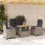 Juego de comedor de jardín 4 piezas con cojines ratán PE gris