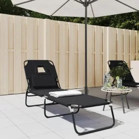 Folding steel sun lounger with powder coating and black Oxford fabric by vidaXL, Loungers - Ref: Foro24-360176, Price: 72,13 ...