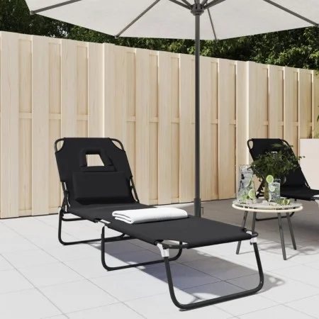 Tumbona plegable acero recubrimiento en polvo tela Oxford negro de vidaXL, Tumbonas - Ref: Foro24-360176, Precio: 71,86 €, De...