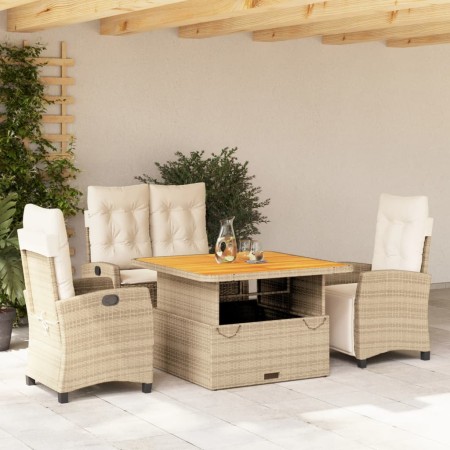 Set de comedor jardín con cojines 4 pzas ratán sintético beige