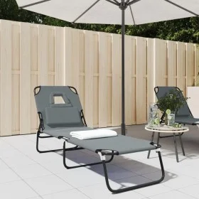 Klappbare Sonnenliege aus Stahl mit pulverbeschichtetem grauem Oxford-Stoff von vidaXL, Liegen - Ref: Foro24-360178, Preis: 7...