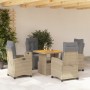Set comedor de jardín 5 pzas con cojines ratán sintético beige