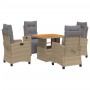 Set comedor de jardín 5 pzas con cojines ratán sintético beige