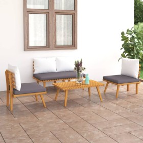 Set de muebles de jardín 4 piezas con cojines madera de acacia