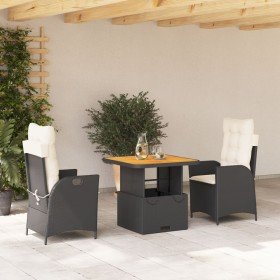 Set comedor de jardín 3 pzas con cojines ratán sintético negro Set comedor de jardín 3 pzas con cojines ratán sintético negro