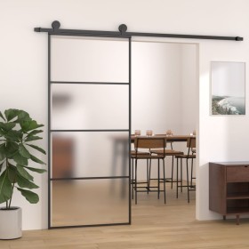 Puerta corredera ESG vidrio y aluminio 90x205 cm negro