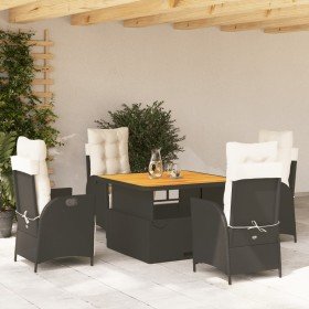 Set de muebles jardín 5 pzas con cojines ratán sintético negro