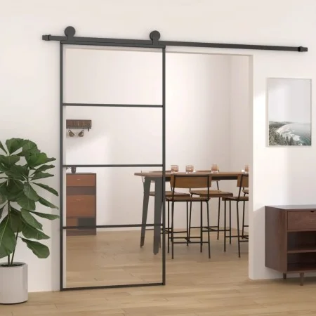 Schiebetür aus schwarzem Aluminium und ESG-Glas 90x205 cm von vidaXL, Türen für zu Hause - Ref: Foro24-149480, Preis: 215,60 ...