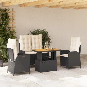 Juego comedor jardín 4 piezas con cojines ratán sintético negro