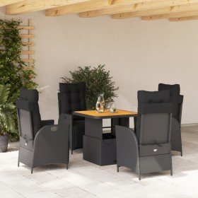 Set de muebles jardín 5 pzas con cojines ratán sintético negro Set de muebles jardín 5 pzas con cojines ratán sintético negro