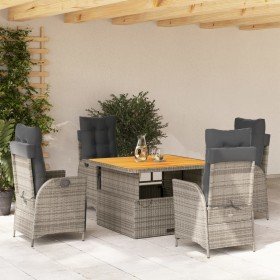 Set comedor de jardín 5 piezas con cojines ratán sintético gris