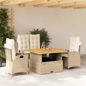 Set de comedor jardín con cojines 4 pzas ratán sintético beige Set de comedor jardín con cojines 4 pzas ratán sintético beige