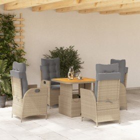 Set comedor de jardín 5 pzas con cojines ratán sintético beige