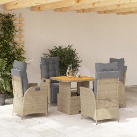 Set comedor de jardín 5 pzas con cojines ratán sintético beige