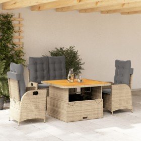 Set de comedor jardín con cojines 4 pzas ratán sintético beige