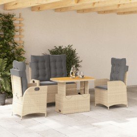 Set de comedor jardín con cojines 4 pzas ratán sintético beige en Conjuntos de jardín | Comprar online en Foro24