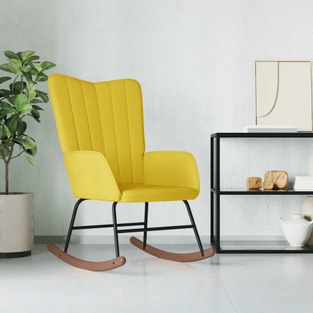Silla mecedora de terciopelo amarillo mostaza