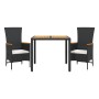 Set comedor de jardín 3 pzas con cojines ratán sintético negro
