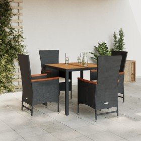 Set de muebles jardín 5 pzas con cojines ratán sintético negro Set de muebles jardín 5 pzas con cojines ratán sintético negro