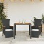 Set comedor de jardín 3 pzas con cojines ratán sintético negro