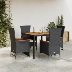 Set de muebles jardín 5 pzas con cojines ratán sintético negro Set de muebles jardín 5 pzas con cojines ratán sintético negro