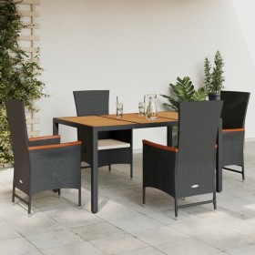 Set de muebles jardín 5 pzas con cojines ratán sintético negro