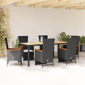 Set de comedor de jardín 7 pzas y cojines ratán sintético negro Set de comedor de jardín 7 pzas y cojines ratán sintético negro