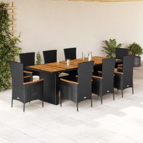 Set de comedor de jardín 9 pzas y cojines ratán sintético negro en Conjuntos de jardín | Comprar online en Foro24