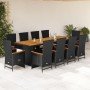 Set de comedor jardín 11 pzas con cojines ratán sintético negro