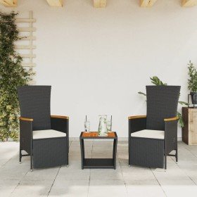Set comedor de jardín 3 pzas con cojines ratán sintético negro Set comedor de jardín 3 pzas con cojines ratán sintético negro