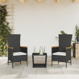 Set comedor de jardín 3 pzas con cojines ratán sintético negro