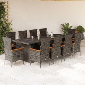 Set de comedor de jardín 11 pzas y cojines ratán sintético gris en Conjuntos de jardín | Comprar online en Foro24