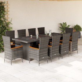 Set de comedor de jardín 11 pzas y cojines ratán sintético gris en Conjuntos de jardín | Comprar online en Foro24