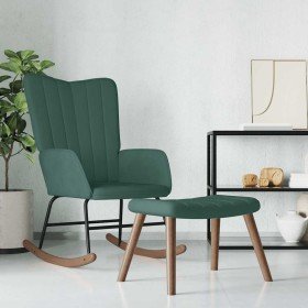 Silla mecedora con reposapiés terciopelo verde oscuro Silla mecedora con reposapiés terciopelo verde oscuro