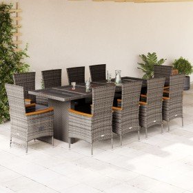 Set de comedor de jardín 11 pzas y cojines ratán sintético gris en Conjuntos de jardín | Comprar online en Foro24