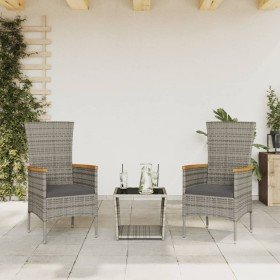 Set comedor de jardín 3 piezas con cojines ratán sintético gris Set comedor de jardín 3 piezas con cojines ratán sintético gris