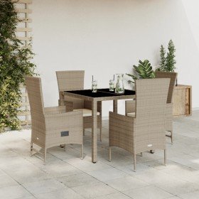 Set comedor de jardín 5 pzas con cojines ratán sintético beige Set comedor de jardín 5 pzas con cojines ratán sintético beige