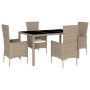 Set comedor de jardín 5 pzas con cojines ratán sintético beige