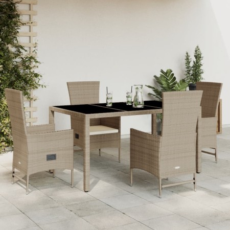 Set comedor de jardín 5 pzas con cojines ratán sintético beige en Conjuntos de jardín | Comprar online en Foro24