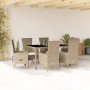 Set comedor de jardín 7 pzas con cojines ratán sintético beige