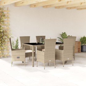 Set comedor de jardín 7 pzas con cojines ratán sintético beige Set comedor de jardín 7 pzas con cojines ratán sintético beige