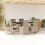 Set comedor de jardín 7 pzas con cojines ratán sintético beige