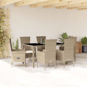 Set comedor de jardín 7 pzas con cojines ratán sintético beige en Conjuntos de jardín | Comprar online en Foro24