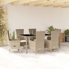 Set comedor de jardín 7 pzas con cojines ratán sintético beige Set comedor de jardín 7 pzas con cojines ratán sintético beige