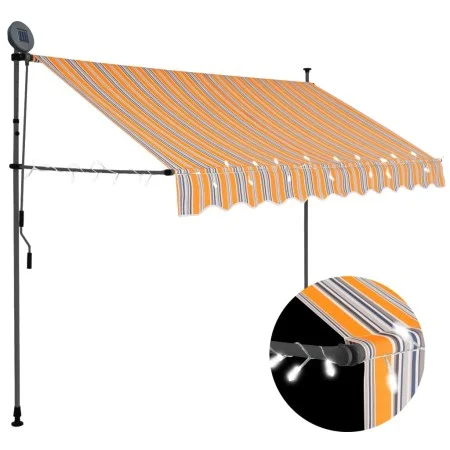 Manual retractable awning with yellow and blue LED 300 cm by vidaXL, Awnings - Ref: Foro24-145852, Price: 96,90 €, Discount: %