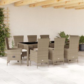Set comedor de jardín 9 pzas con cojines ratán sintético beige