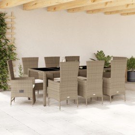 Set comedor de jardín 9 pzas con cojines ratán sintético beige Set comedor de jardín 9 pzas con cojines ratán sintético beige